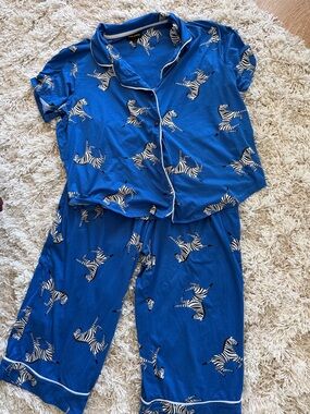 Room Service Blue Zebra-Print Pajama Set